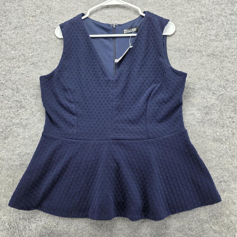 7th Avenue NY & Co Peplum Top Womens Large Navy Blue Sleeveless Textured Career